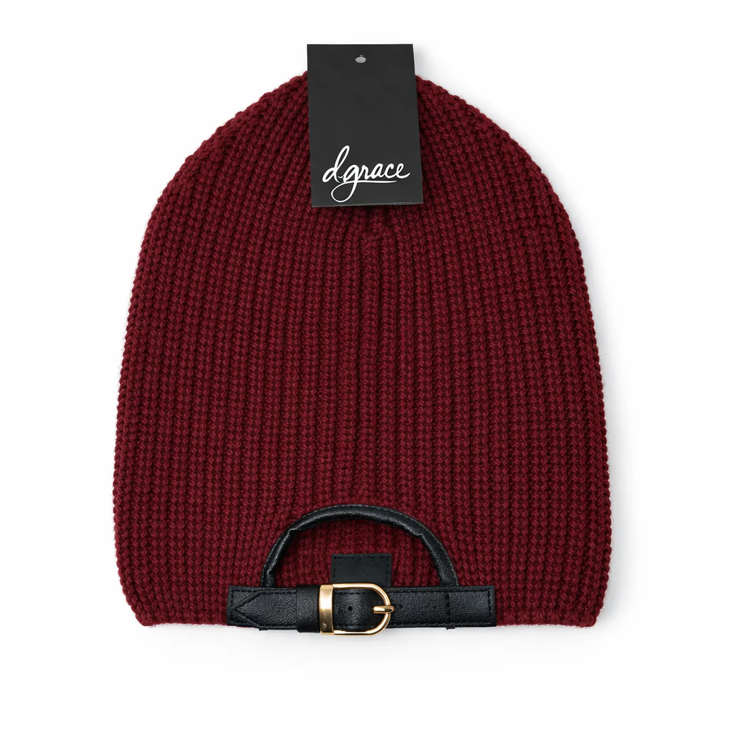 D.Grace Buckle-Back Beanie Burgundy