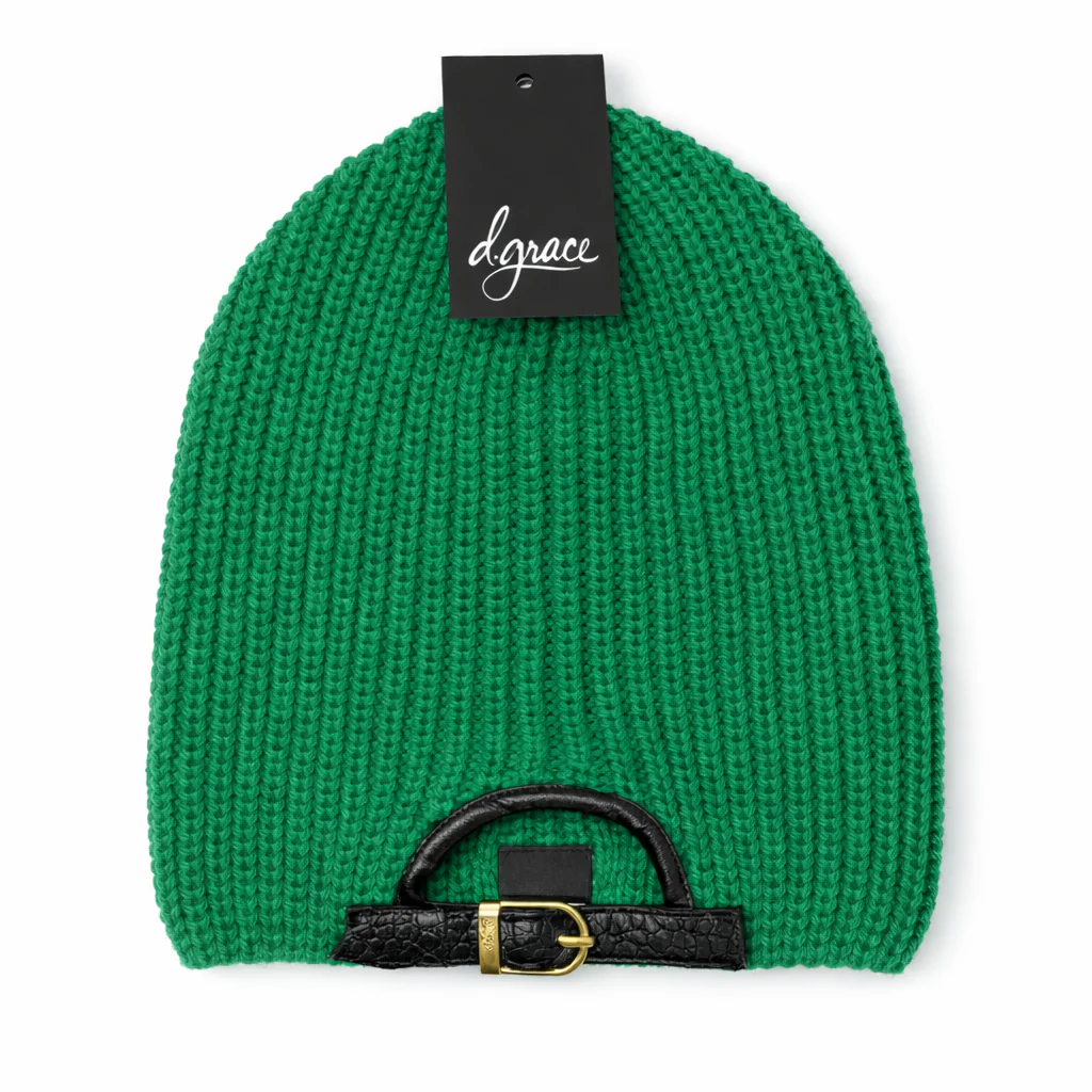D.Grace Buckle-Back Beanie Kelly Green